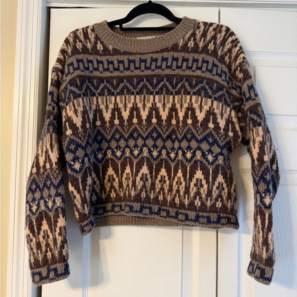 United Colors Of Benetton Geometric Brown and Blue Sweater